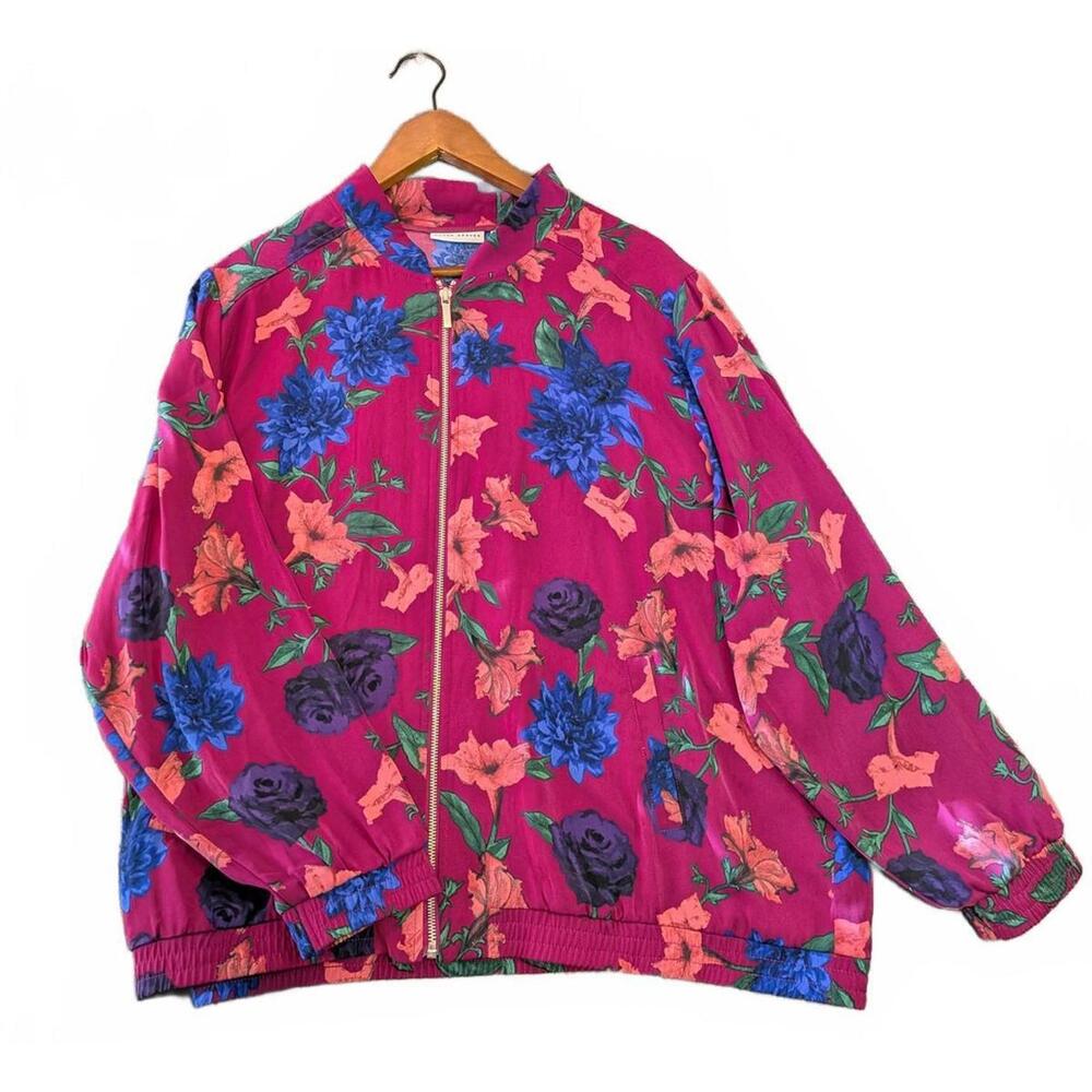 Susan Graver Women's 2XL Classic Lightweight Vibrant Floral Zip-Up Jacket